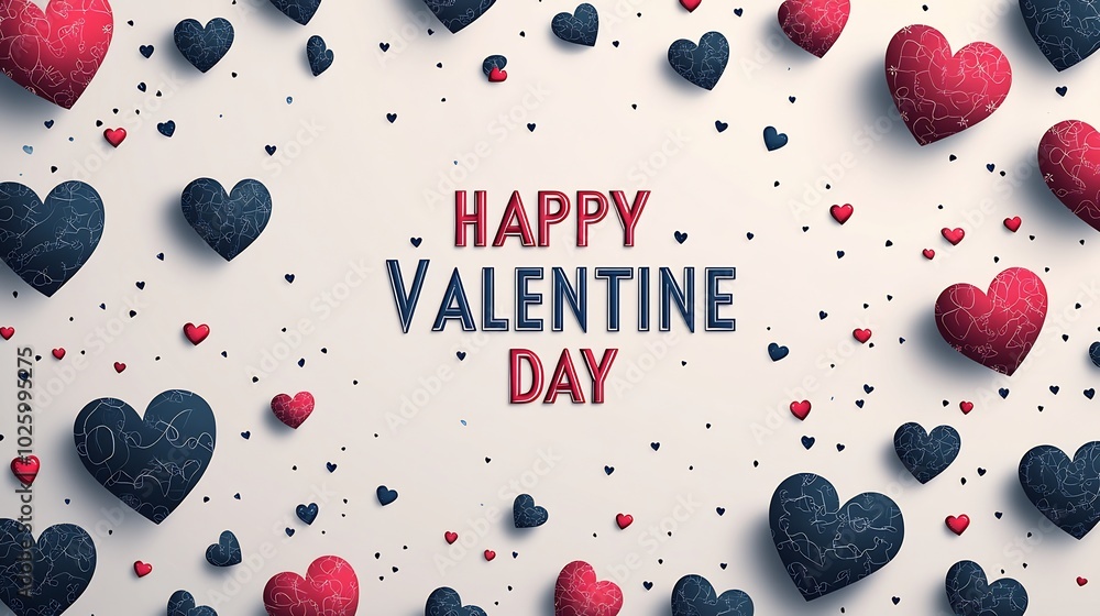 Aufkleber minimalistic valentines day background happy valentine day text and heart patterns in various sizes 