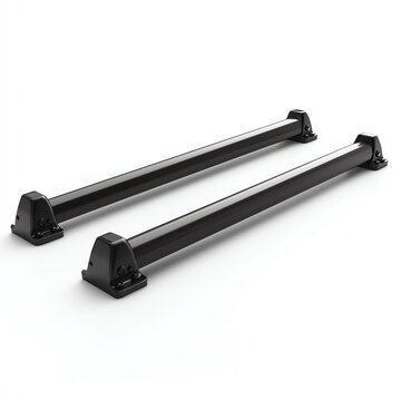 Black roof rack bars for car, sleek design, effective for secure cargo transport, isolated on white background.