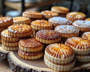 A close-up of traditional Lunar New Year pastries.