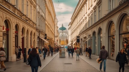 Obraz premium Crowded Street with Arched Buildings