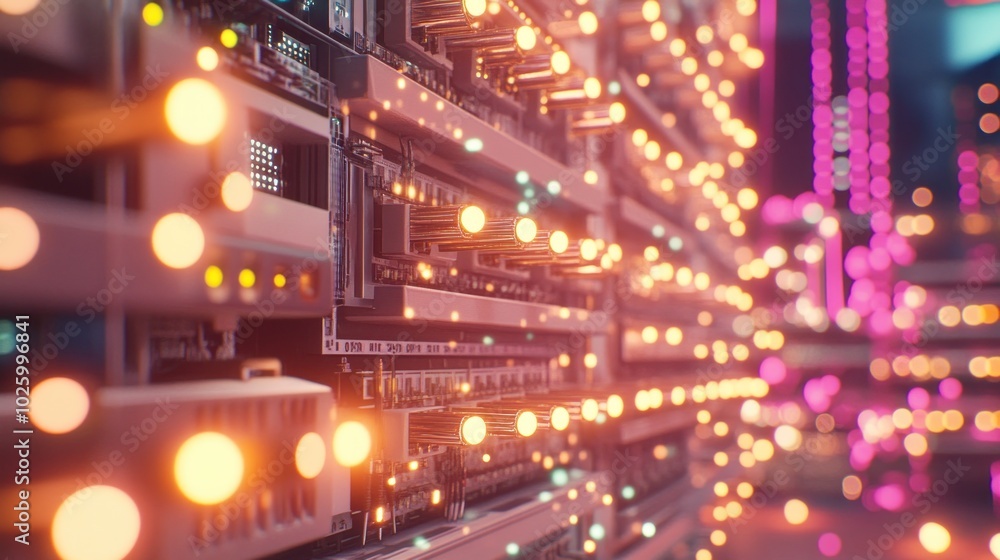 Poster abstract view of glowing lights on a circuit board