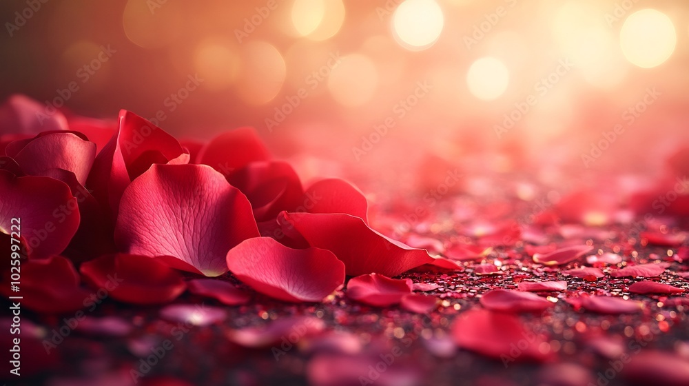 Poster abstract red pink background with scattered rose petals blending soft colors and smooth textures to 