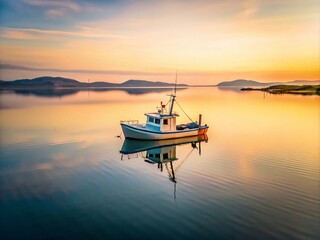 Serene Harbor View with Moored Fishing Vessel - Minimalist Photography