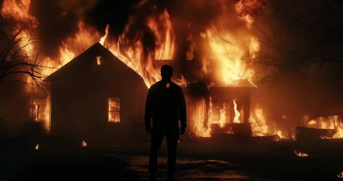 A man watches his personal house burn in a huge fire and can do nothing