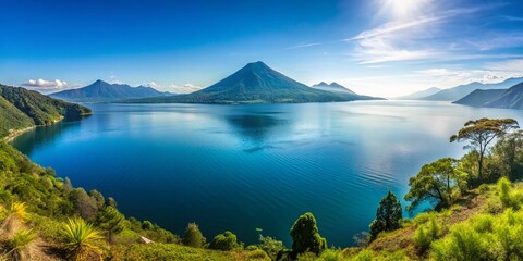 Serene Minimalist Photography of Lake Atitl&aacute;n's Lush Landscape for Tranquil Nature Lovers