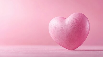 Fototapeta premium Delicate pink heart floating on a pastel pink background, adorned with subtle grainy texture and a gentle gradient, perfect for soft