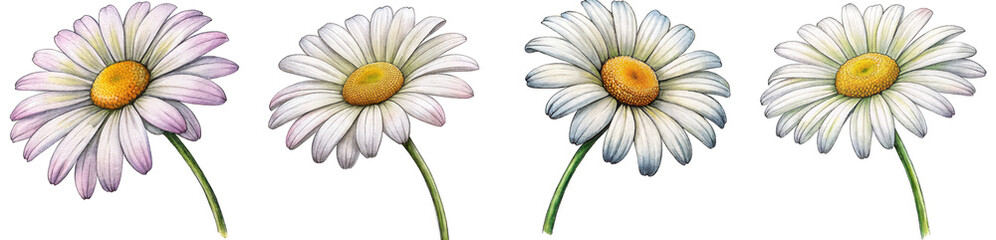 Fototapeta premium Hand Drawn illustration set of daisy . isolate on a white background. PNG 