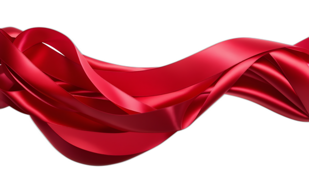 Floating red satin ribbon fabric, cut out, transparent background - Powered by Adobe