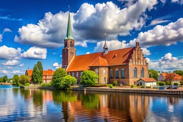 Naklejka premium Silhouette of Sankt Marien Andreas Kirche in Rathenow against Blue Sky with Clouds - Stunning Architectural Photography