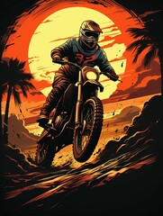Motocross Rider Navigating a Desert Landscape Under a Setting Sun