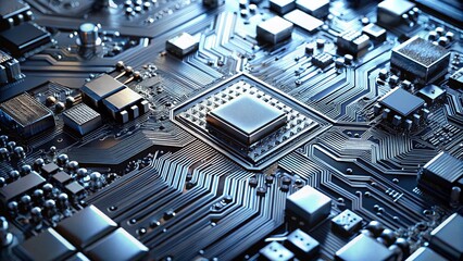 Silver Computer Chips and Circuit Boards - High-Resolution Portrait Photography for Tech Enthusiasts