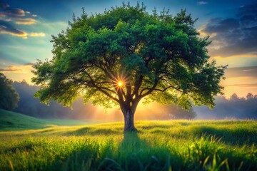 Obraz premium Simple Watercolor Tree in Nature - Candid Photography for Tranquil Landscapes