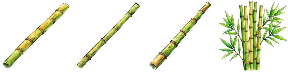 Hand Drawn illustration set of bamboo . isolate on a white background. PNG
