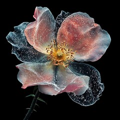 Beautiful flower with droplets, black isolated background