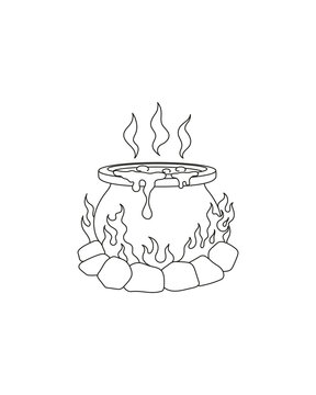 recommend clip art: Halloween. Witch's cauldron with potion on fire. Simple vector illustration. Coloring.