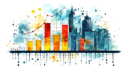 Obraz premium Softly Colored Watercolor Cityscape Illustration