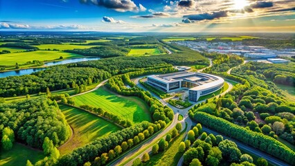 Fototapeta premium Stunning Aerial Drone Photography of Corporate Logo Integration in Landscape for Branding Excellence