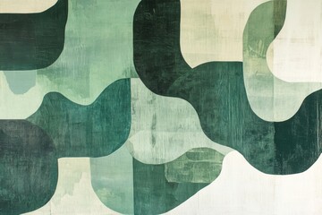Abstract geometric green painting with minimalist design for modern decor