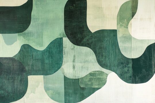 Abstract geometric green painting with minimalist design for modern decor