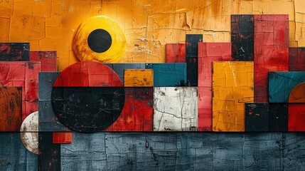 A collage art piece featuring abstract designs and textures