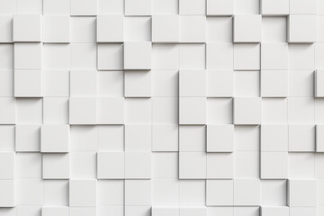 Abstract white square texture background. Clean futuristic technology banner. Modern minimal trendy horizontal, 3d render