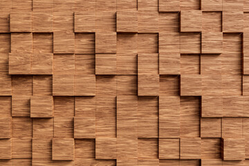 Abstract wooden square texture background. Clean futuristic technology banner. Modern minimal trendy horizontal, 3d render
