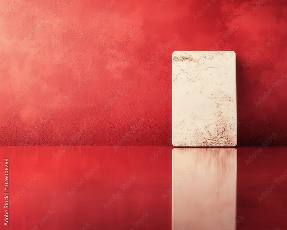 Poster minimalistic red wall with reflection and texture