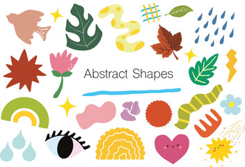 Set of abstract geometric shapes and grids. cute hippie design element. Brutal contemporary figure star oval spiral flower and other primitive elements. Swiss design aesthetic. Bauhaus memphis design