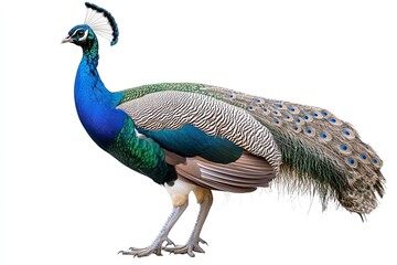 Obraz premium Female Indian Peafowl (peahen). Isolated over white