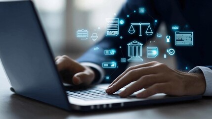 Digital Law and Justice Concept with Laptop Interaction