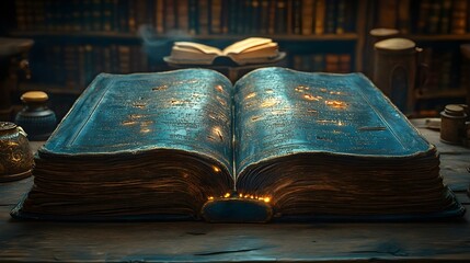an open book with a book on it

