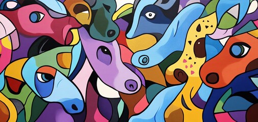 Fototapeta premium Eye-level perspective, abstract animals merging with vibrant art styles, bold colors, surreal textures