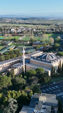 Parioli Mosque for Muslims in Rome, Italy.
Aerial view of Mosque, a place of prayer for Muslims in Rome.