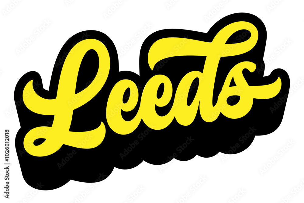 Aufkleber leeds city name written in retro groovy three-dimensional script lettering