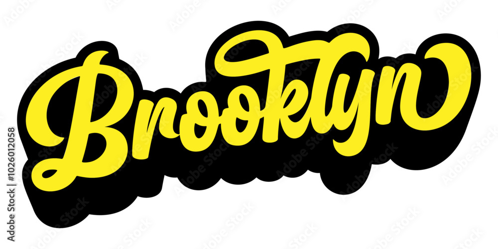 Poster brooklyn borough name written in retro groovy three-dimensional script lettering