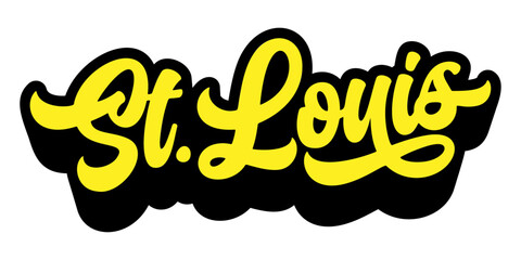 St. Louis city name written in retro groovy three-dimensional script lettering