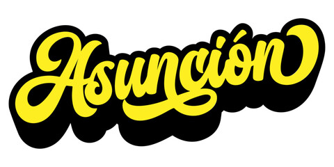 Asunción city name written in retro groovy three-dimensional script lettering