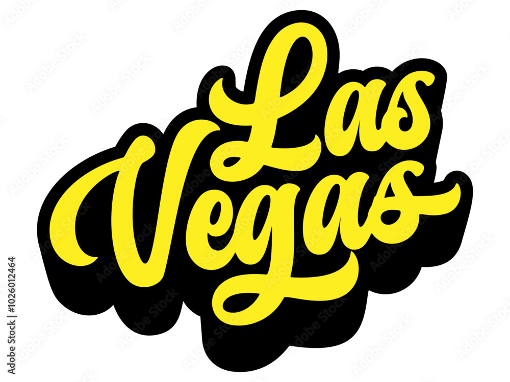 Poster las vegas city name written in retro groovy three-dimensional script lettering