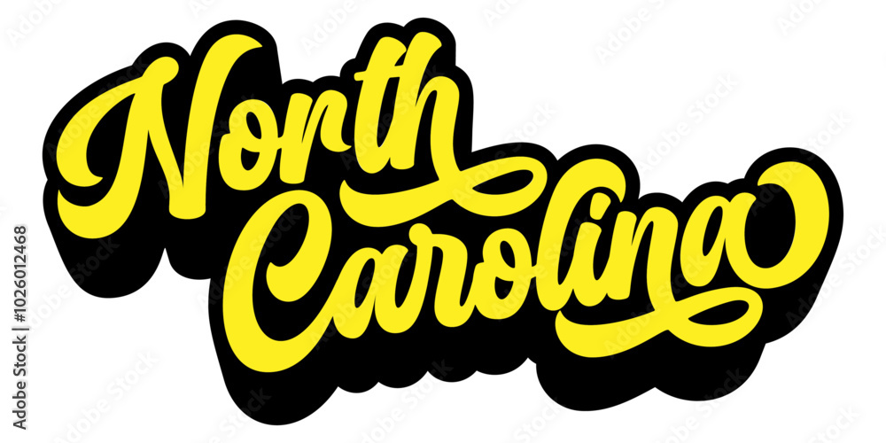 Poster north carolina state name written in retro groovy three-dimensional script lettering