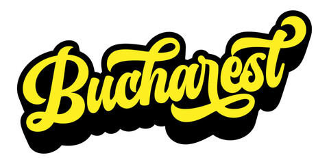 Bucharest city name written in retro groovy three-dimensional script lettering