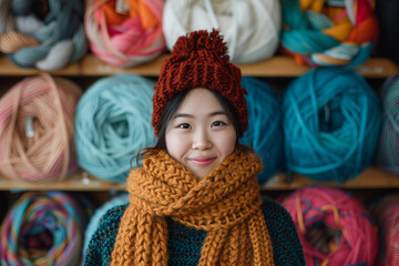 Generative AI illustration, multicolored knitwear knit tools knitting hobby clothes craft