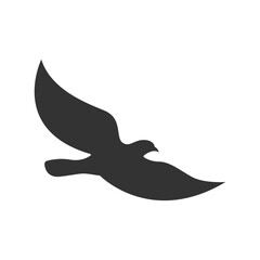 Flying bird in silhouette style vector illustration, flying bird flat icon vector in solid black color