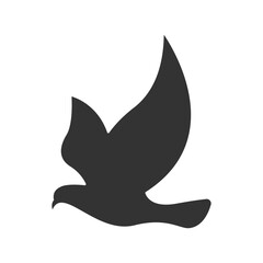 Flying bird in silhouette style vector illustration, flying bird flat icon vector in solid black color