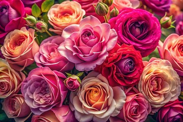 Obraz premium Stunning Panoramic Photography of Pink and Magenta Roses in Victorian Style Illustration