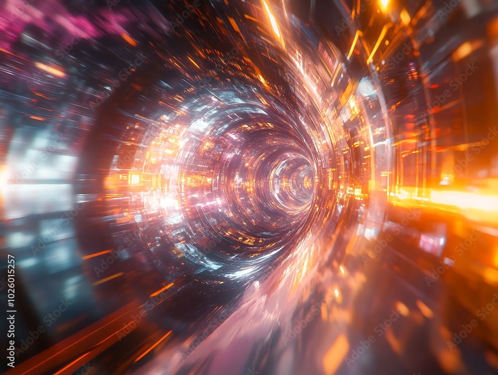 Aufkleber Abstract light tunnel with vibrant colors and dynamic patterns.