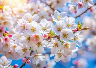Obraz premium Stunning Panoramic View of White Cherry Blossoms in Full Bloom with Pink Buds for Nature Lovers and Spring