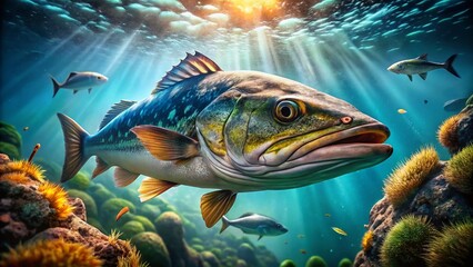 Fototapeta premium Stunning Portrait of a Seawolf Fish in Its Natural Habitat