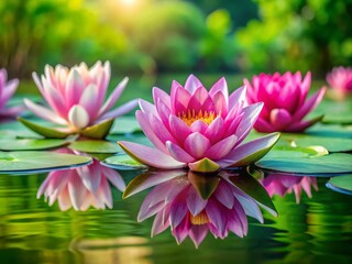 Obraz premium Stunning Portrait Photography of Pink Water Lilies in a Serene Pond Setting