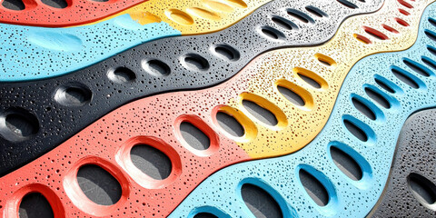 Obraz premium A colorful design of circles and squares with a blue and yellow stripe