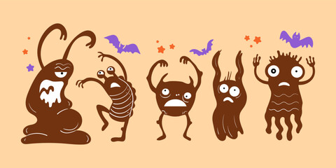 Monsters Halloween card vector illustration. Bats vector illustration.